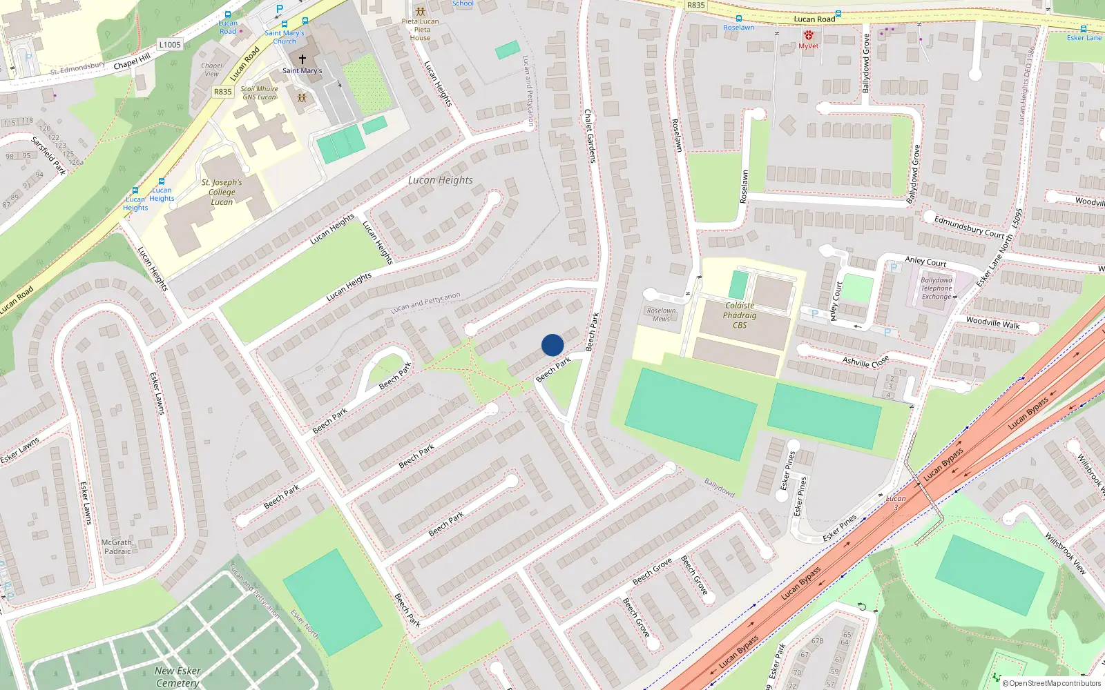 Overhead map showing the location of 196 Beech Park, Lucan