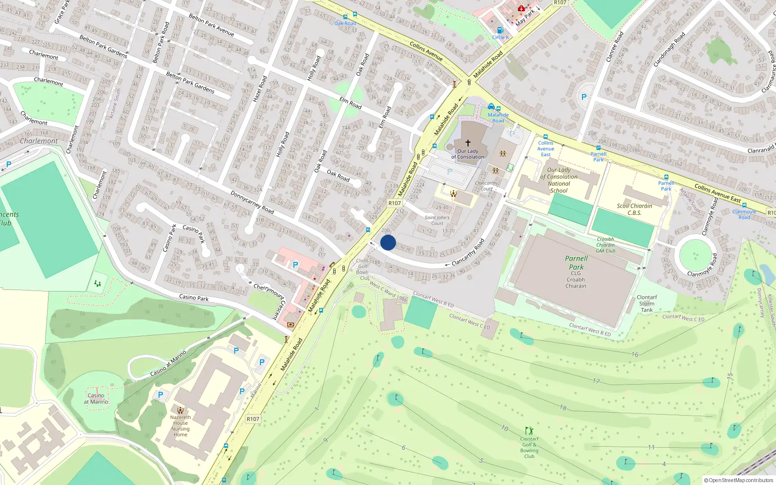 Overhead map showing the location of 196 Malahide Road, Dublin 3, Dublin
