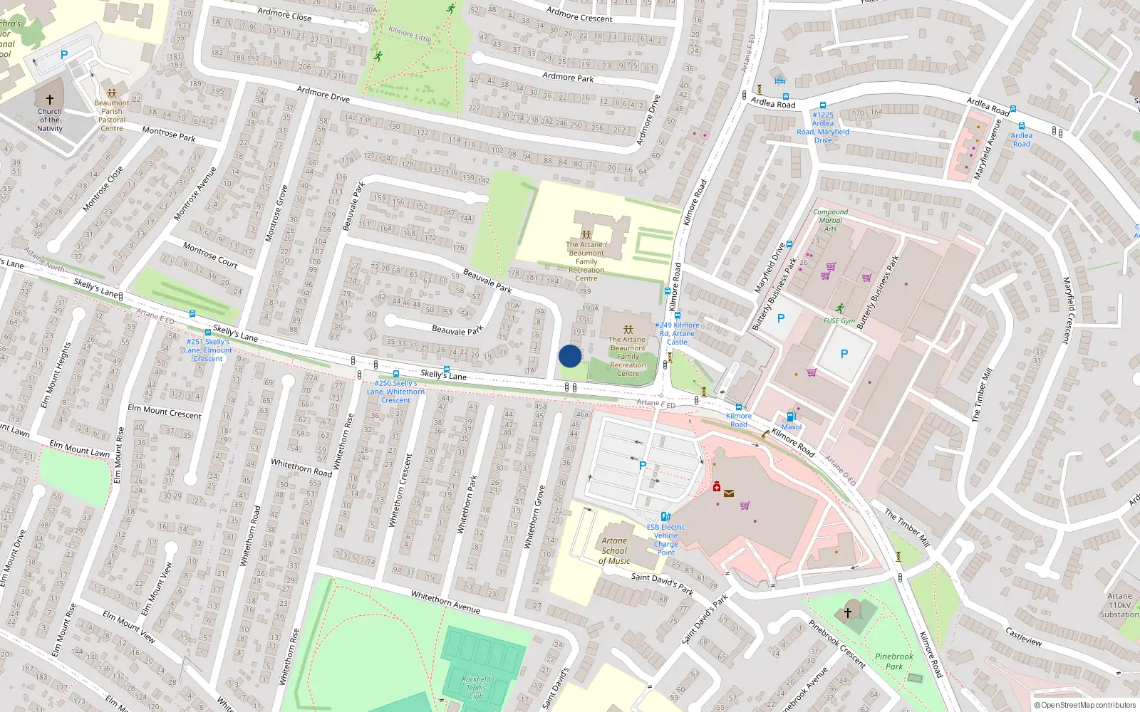 Overhead map showing the location of 197 Beauvale Park, Artane, Dublin 5