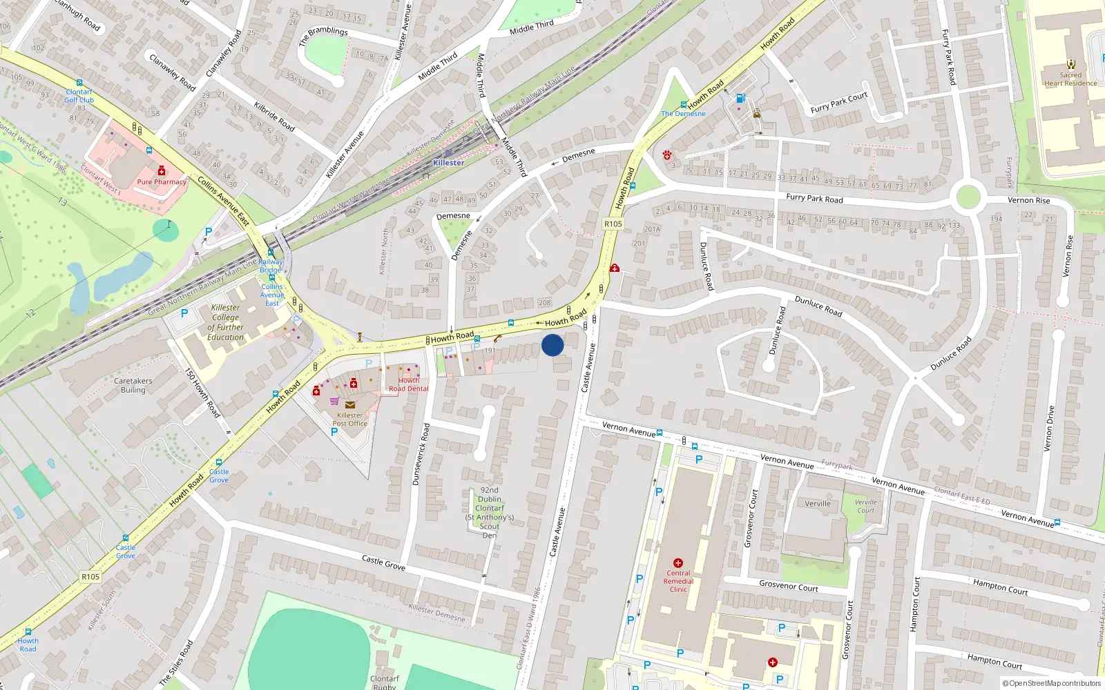 Overhead map showing the location of 197 Howth Road, Dublin 3