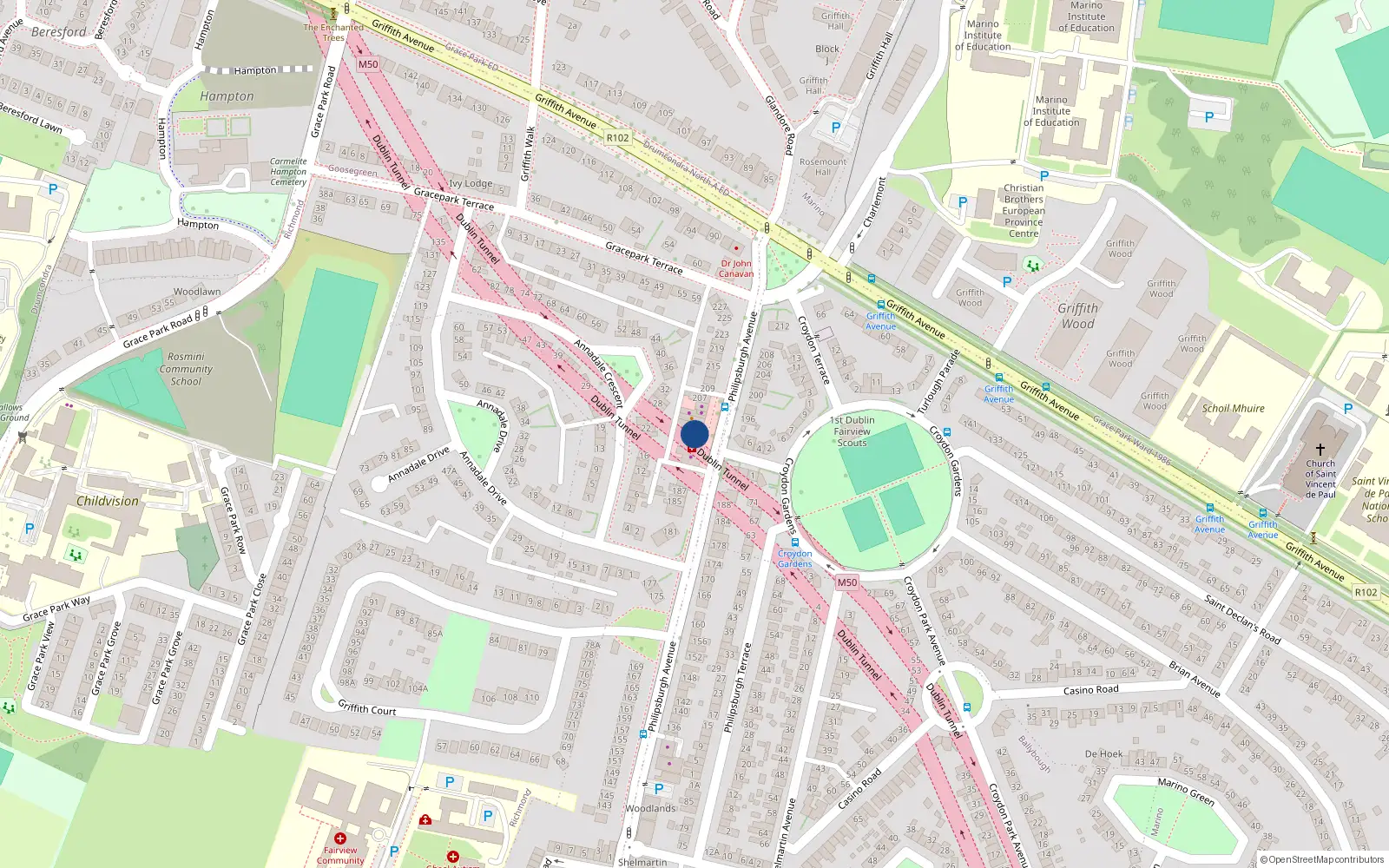 Overhead map showing the location of 197 Philipsburgh Avenue, Dublin 3