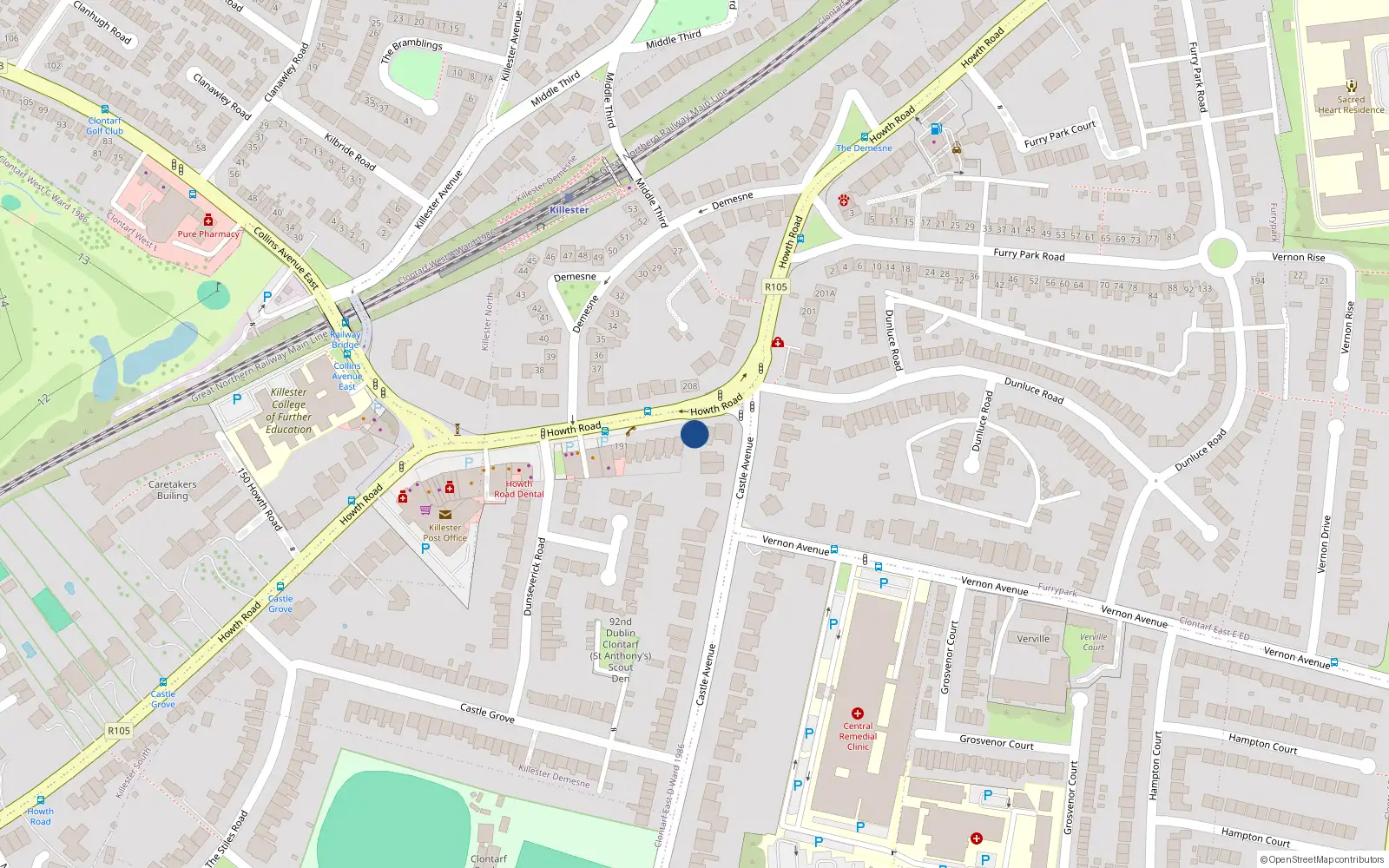 Overhead map showing the location of 197A Howth Road, Dublin 3