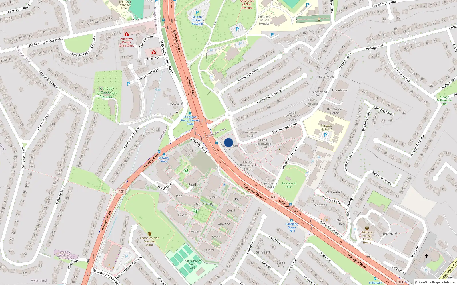 Overhead map showing the location of 198 Beechwood Court, Dublin