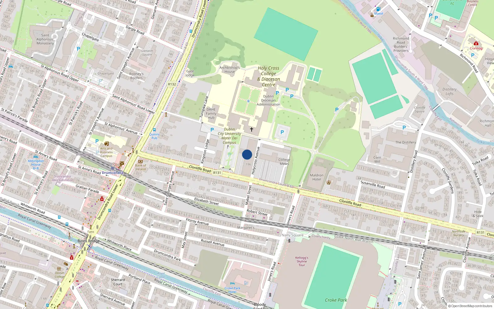 Overhead map showing the location of 198 Clonliffe Road, Dublin 3