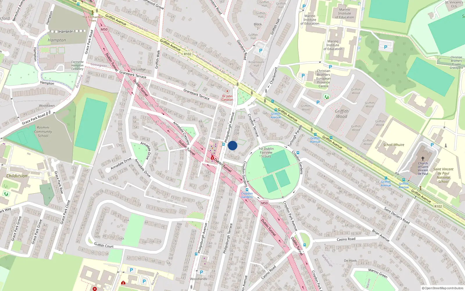 Overhead map showing the location of 198 Philipsburgh Avenue, Dublin 3