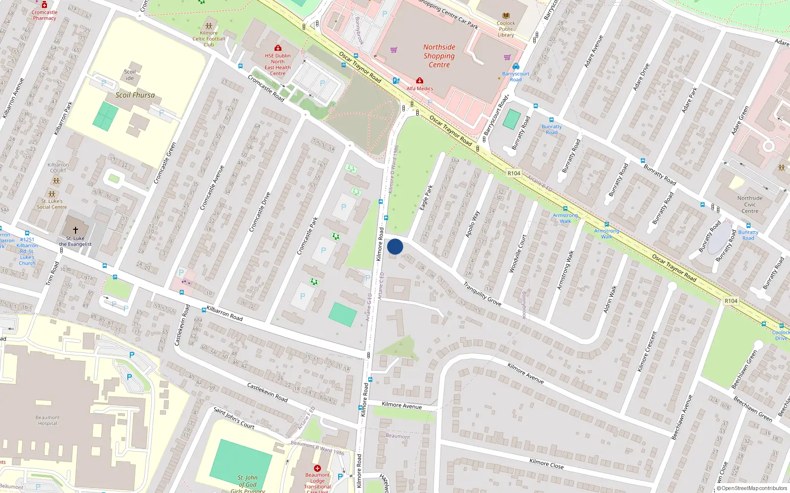 Overhead map showing the location of 198A Kilmore Road, Dublin 5