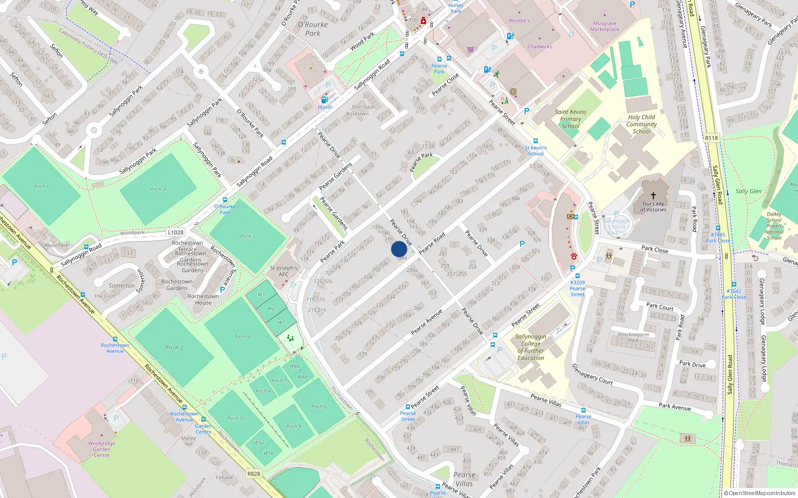 Overhead map showing the location of 198 Pearse Road, Dunlaoghaire