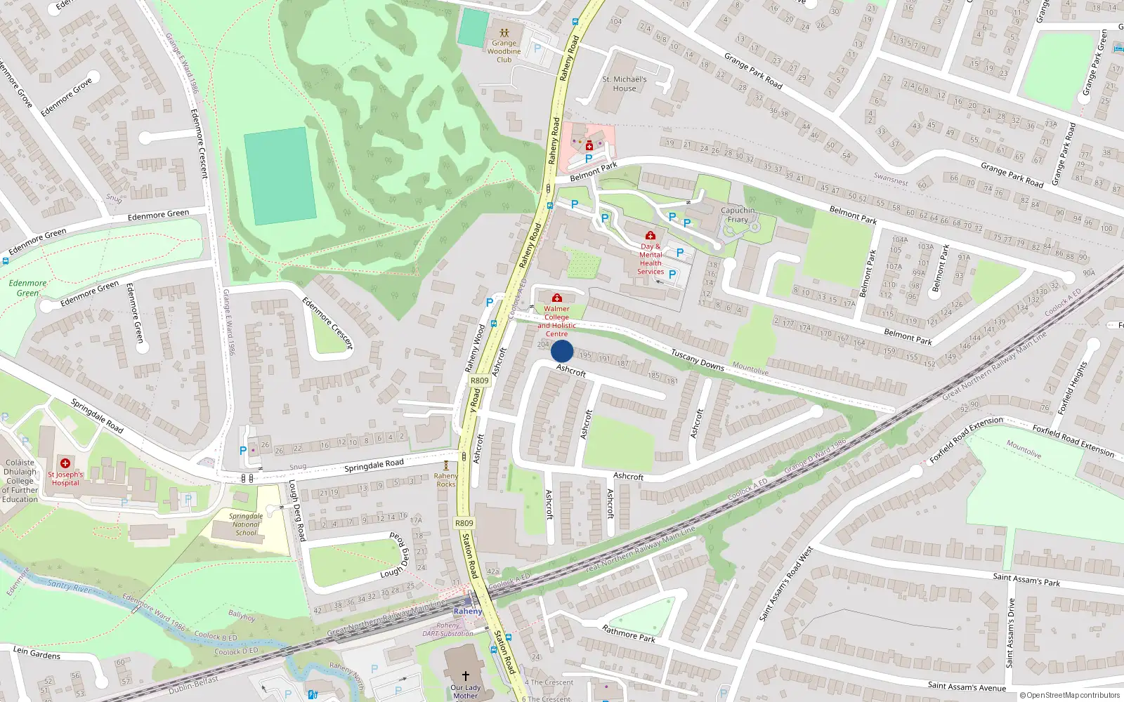 Overhead map showing the location of 199 Ashcroft, Raheny, Dublin 5