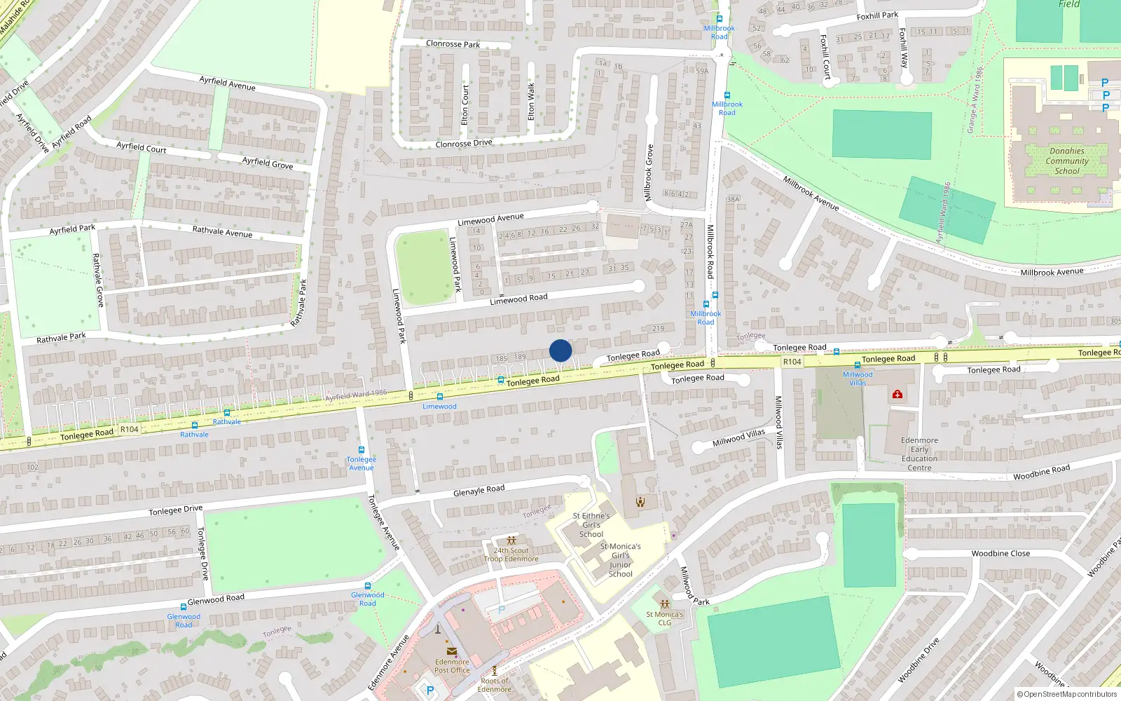 Overhead map showing the location of 199 Tonlegee Road, Raheny, Dublin 5