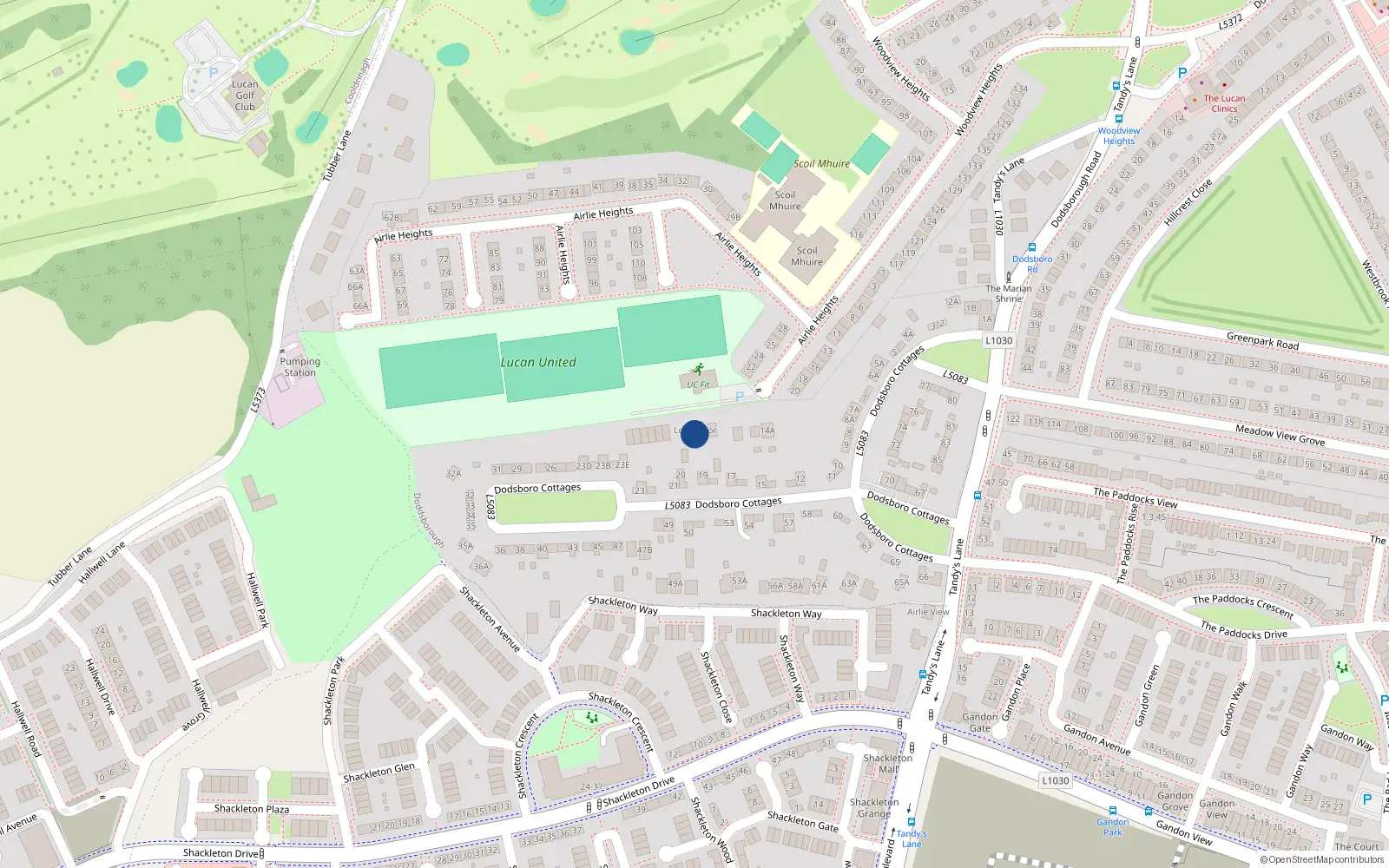 Overhead map showing the location of 19A Dodsborough Cottages, Lucan