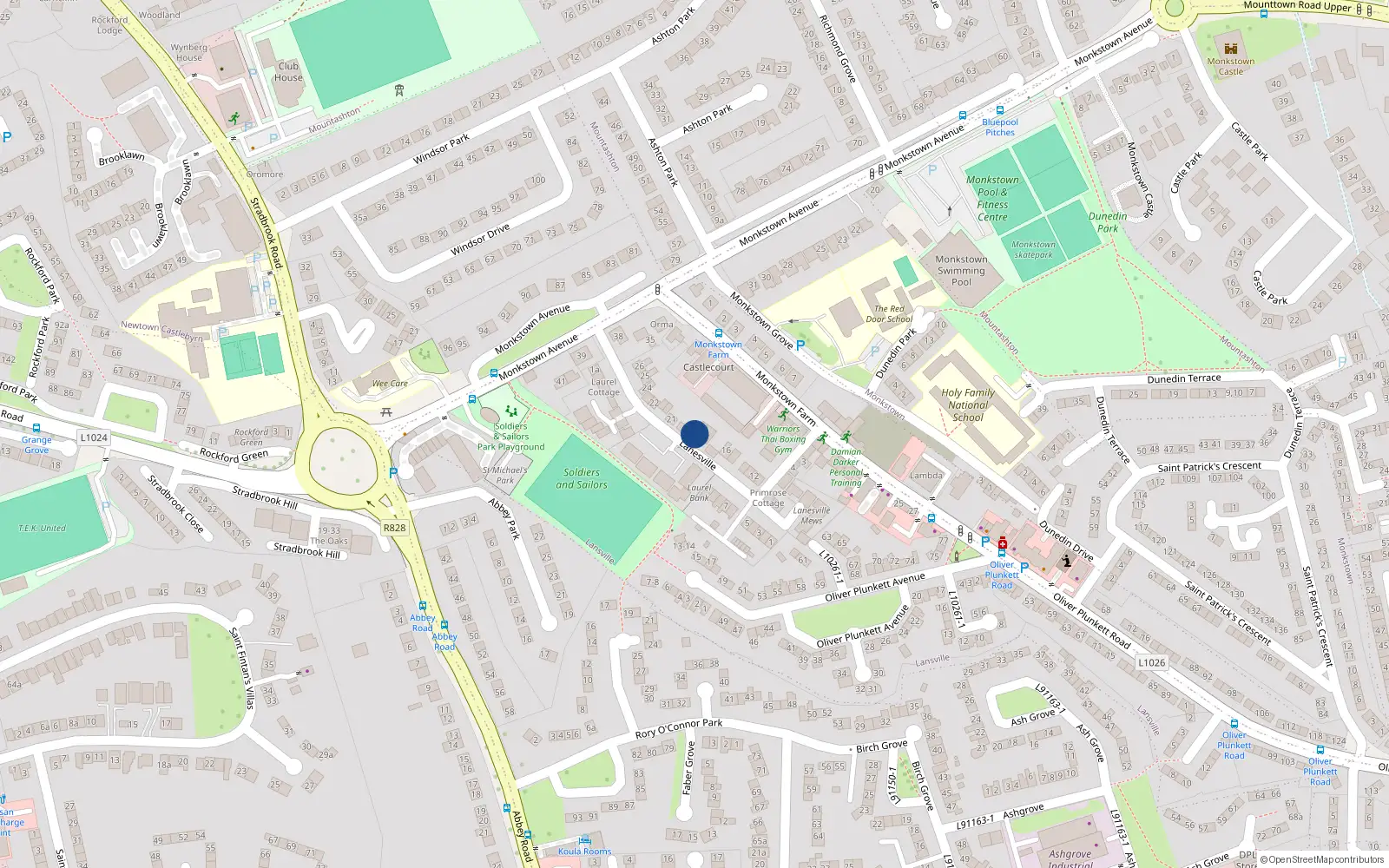 Overhead map showing the location of 19A Lanesville, Monkstown, Dublin