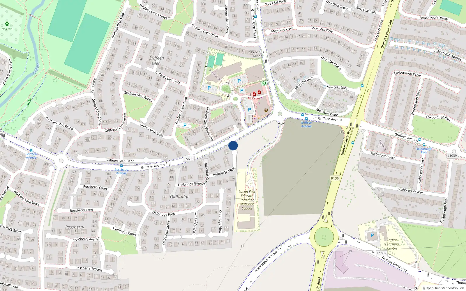Overhead map showing the location of 19a Oldbridge Walk, Lucan