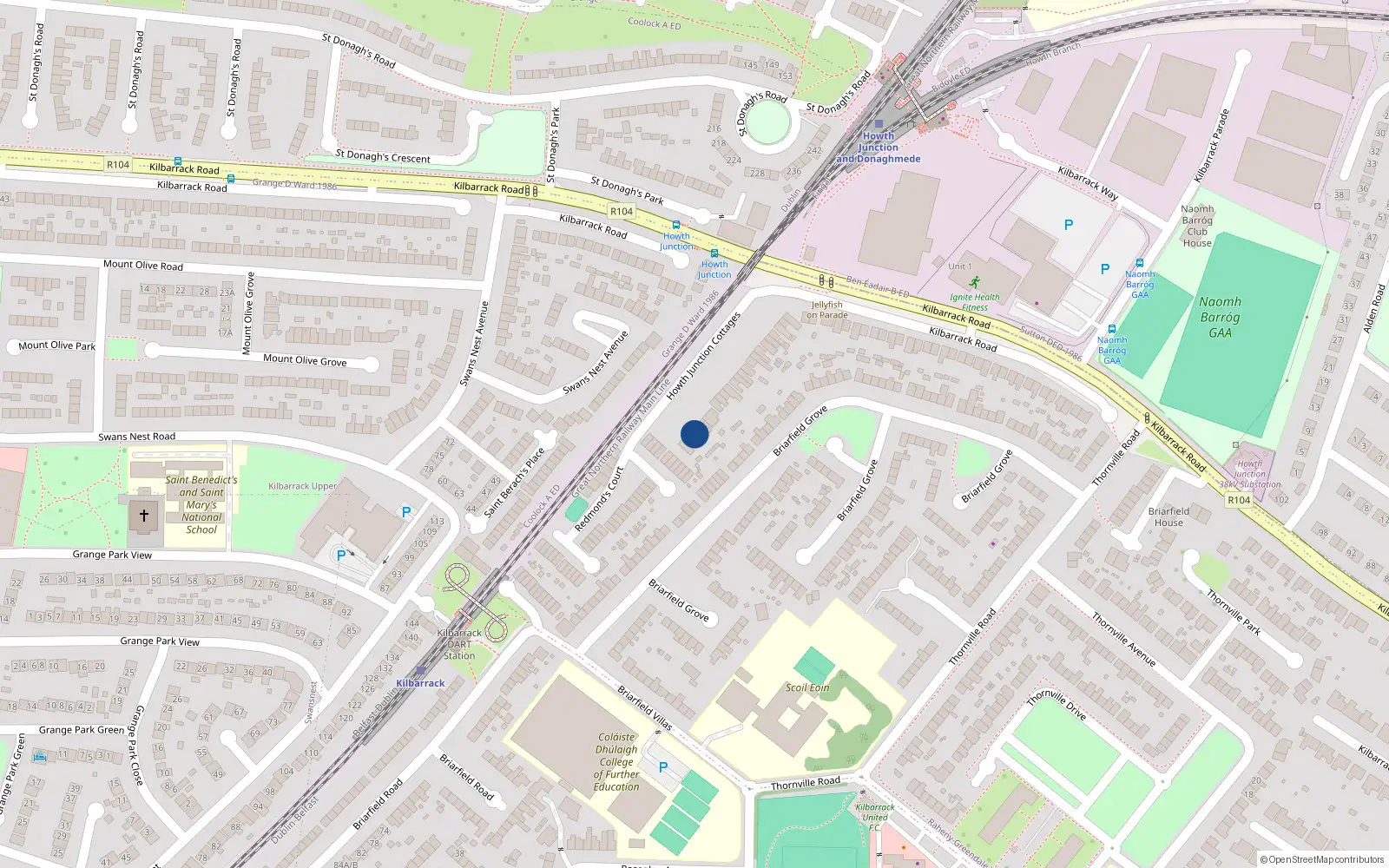 Overhead map showing the location of 19B Howth Junction Cottages, Dublin 5