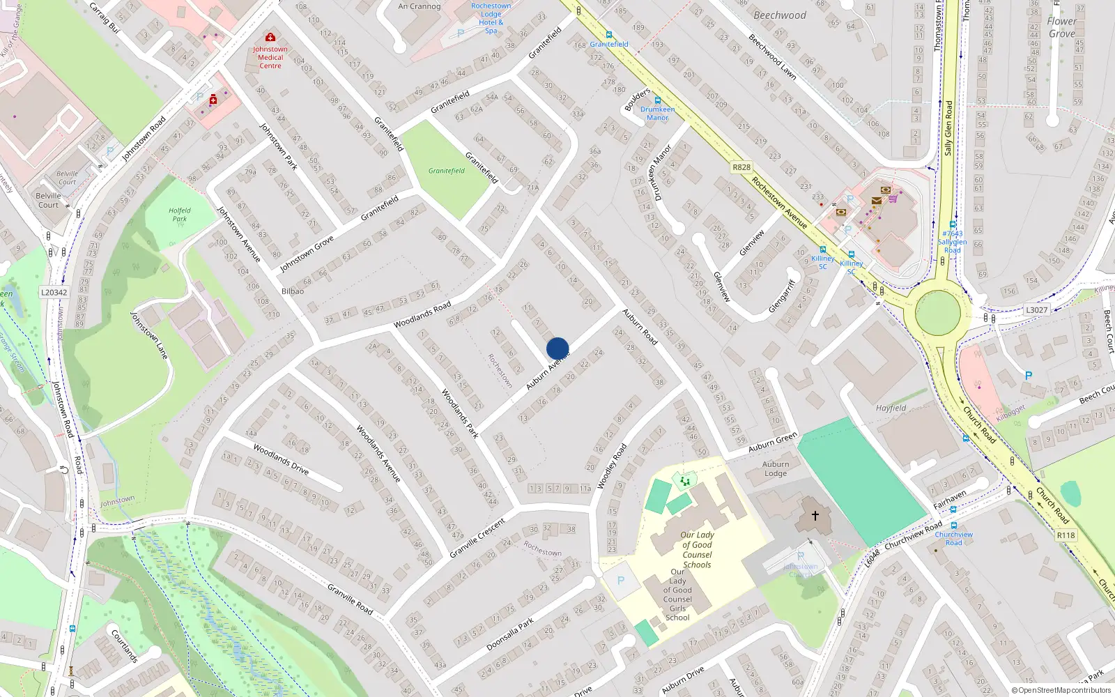 Overhead map showing the location of 1A Auburn Avenue, Co Dublin