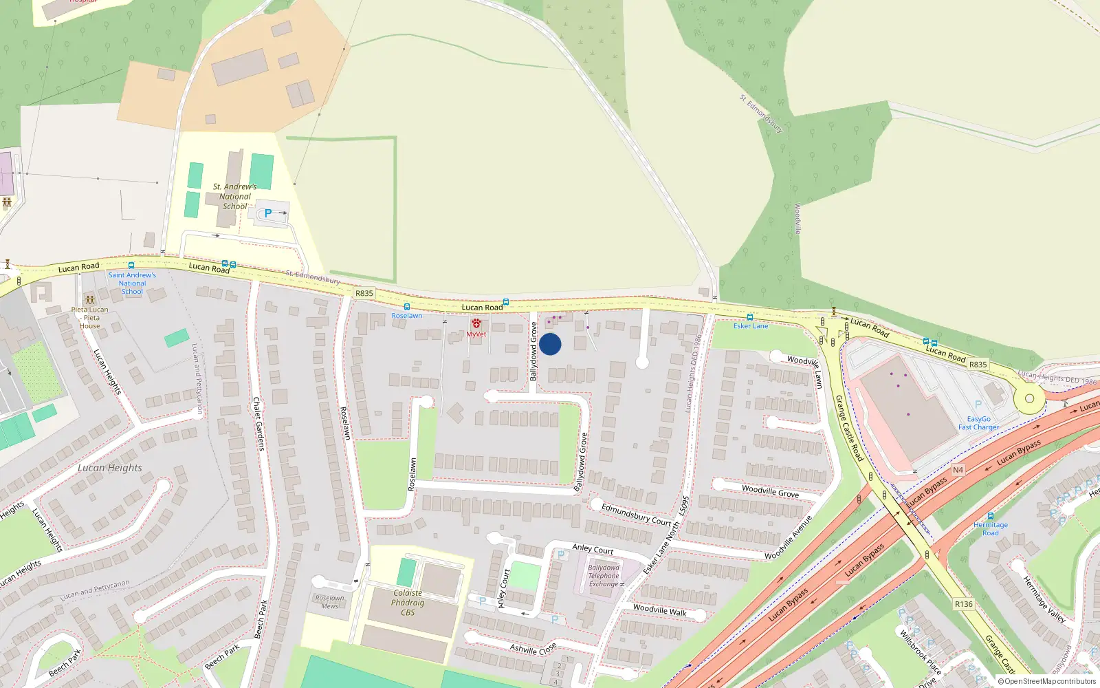 Overhead map showing the location of 1A Ballydowd Grove, Lucan
