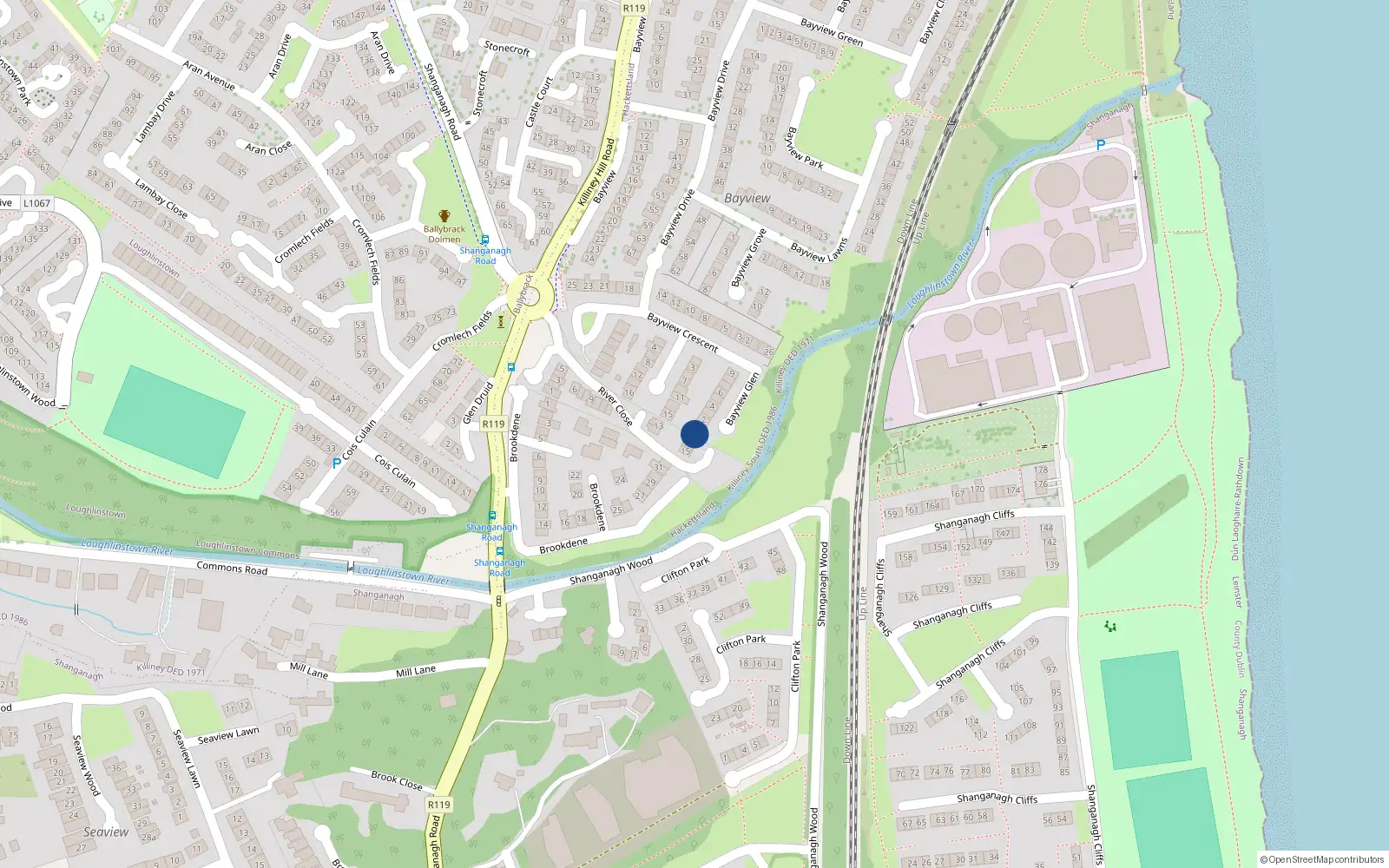 Overhead map showing the location of 1A Bayview Glen, Killiney, Dublin