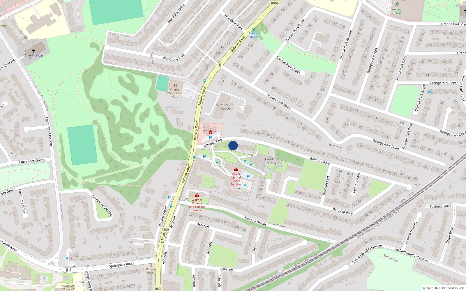 Overhead map showing the location of 1A Belmont Park, Dublin 5