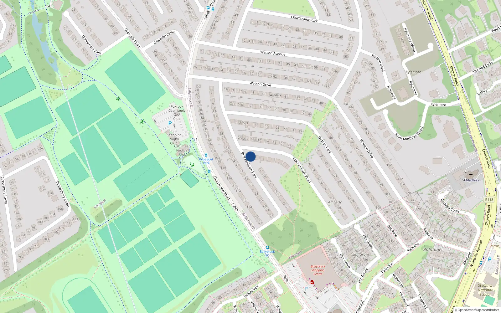 Overhead map showing the location of 1A Brackenbush Road, Killiney, Dublin