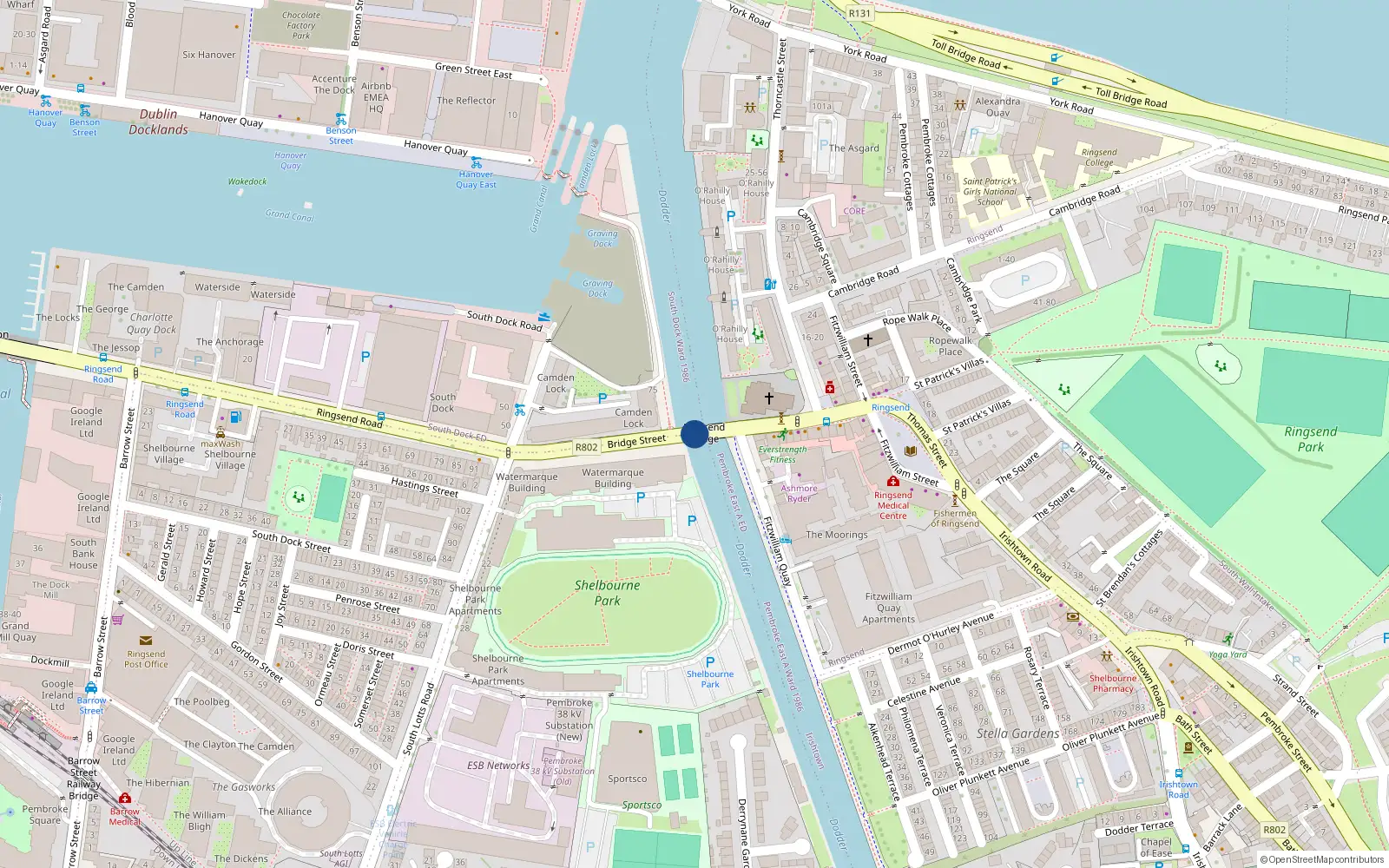 Overhead map showing the location of 1A Bridge Street, Dublin 4