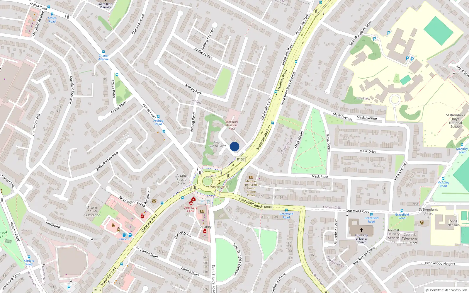 Overhead map showing the location of 1A Brookville Park, Off Malahaide Road, Coolock Dublin 5