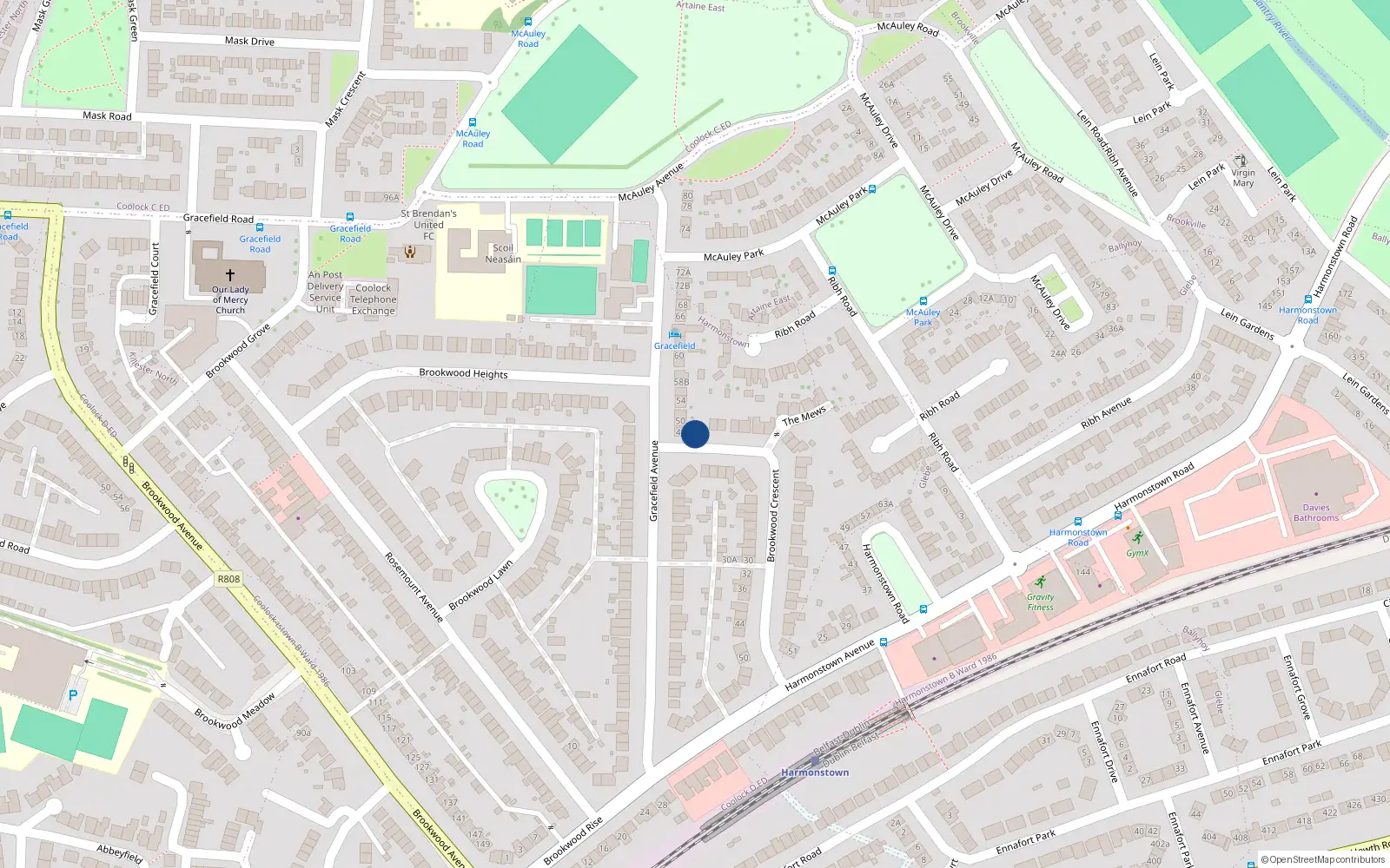 Overhead map showing the location of 1A Brookwood Crescent, Artane, Dublin 5