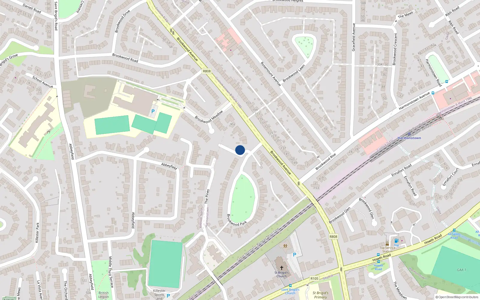 Overhead map showing the location of 1A Brookwood Park, Artane, Dublin