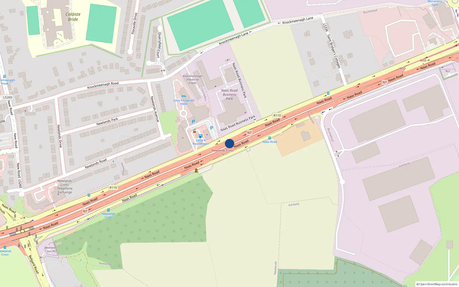 Overhead map showing the location of 1A Bushelloaf, Naas Road, Clondalkin