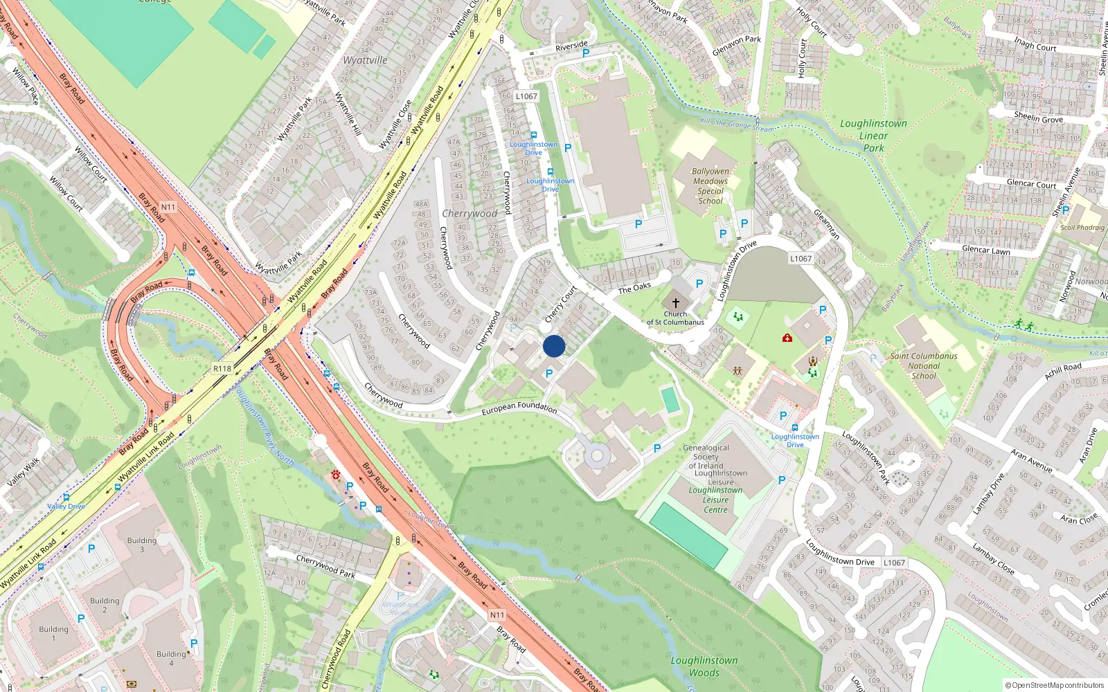 Overhead map showing the location of 1A Cherry Court, Loughlinstown, Dun Laoghaire