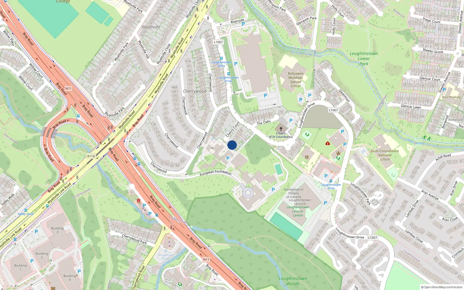 Overhead map showing the location of 1A Cherrycourt, Dun Laoghaire