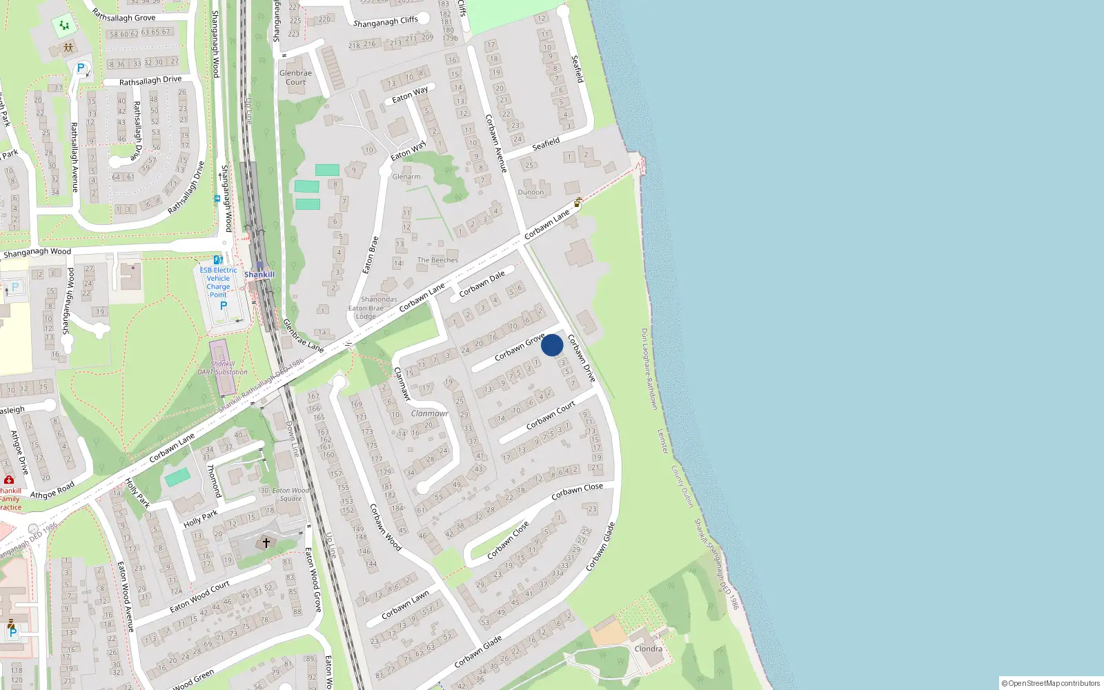 Overhead map showing the location of 1A Corbawn Drive, Shankill