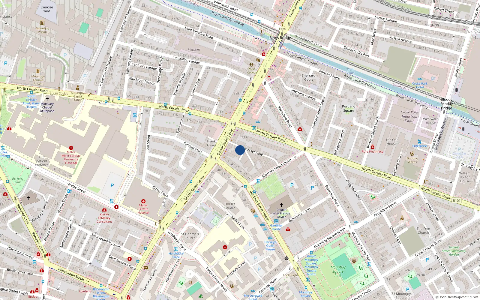 Overhead map showing the location of 1 Dorset Lane, Dublin 1