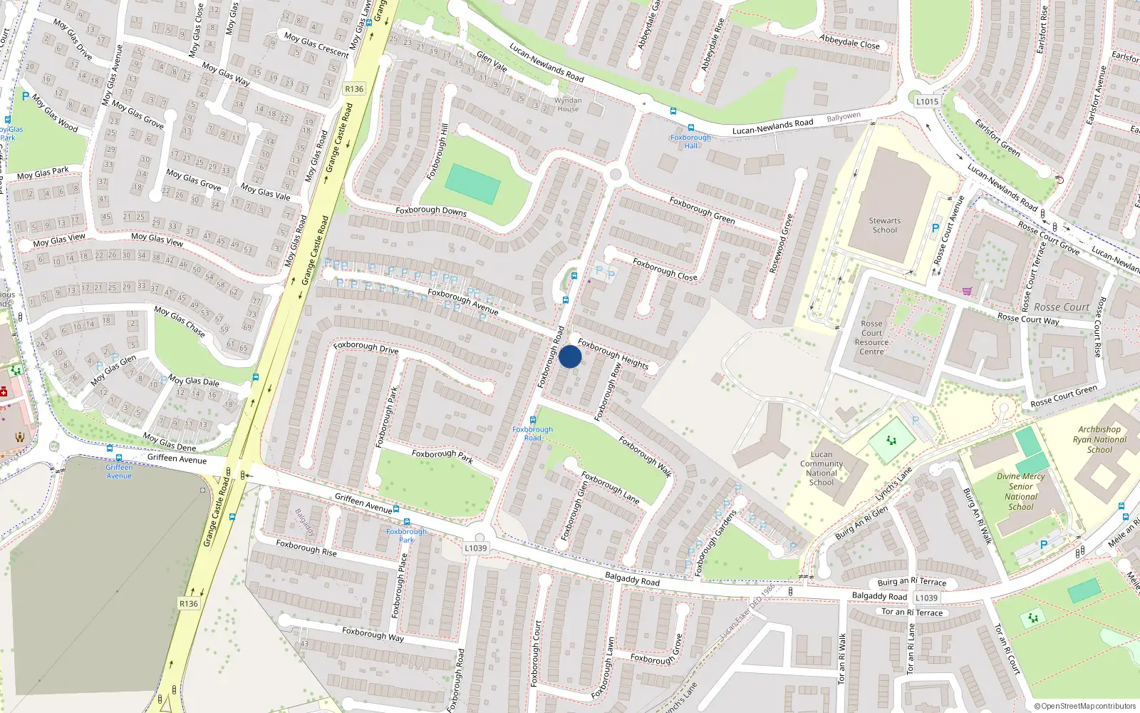Overhead map showing the location of 1A Foxborough Road, Lucan