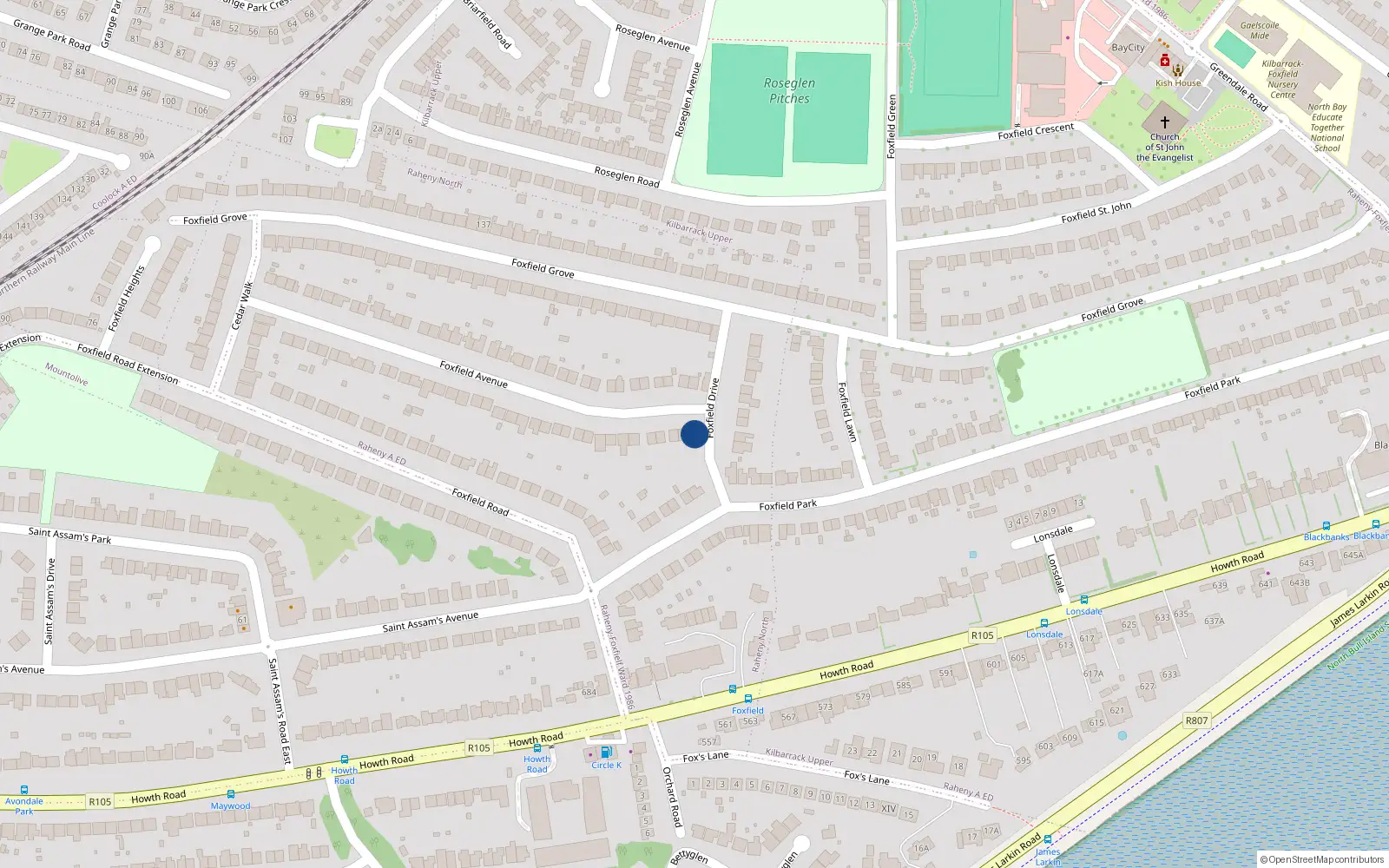 Overhead map showing the location of 1A Foxfield Avenue, Raheny, Dublin 5