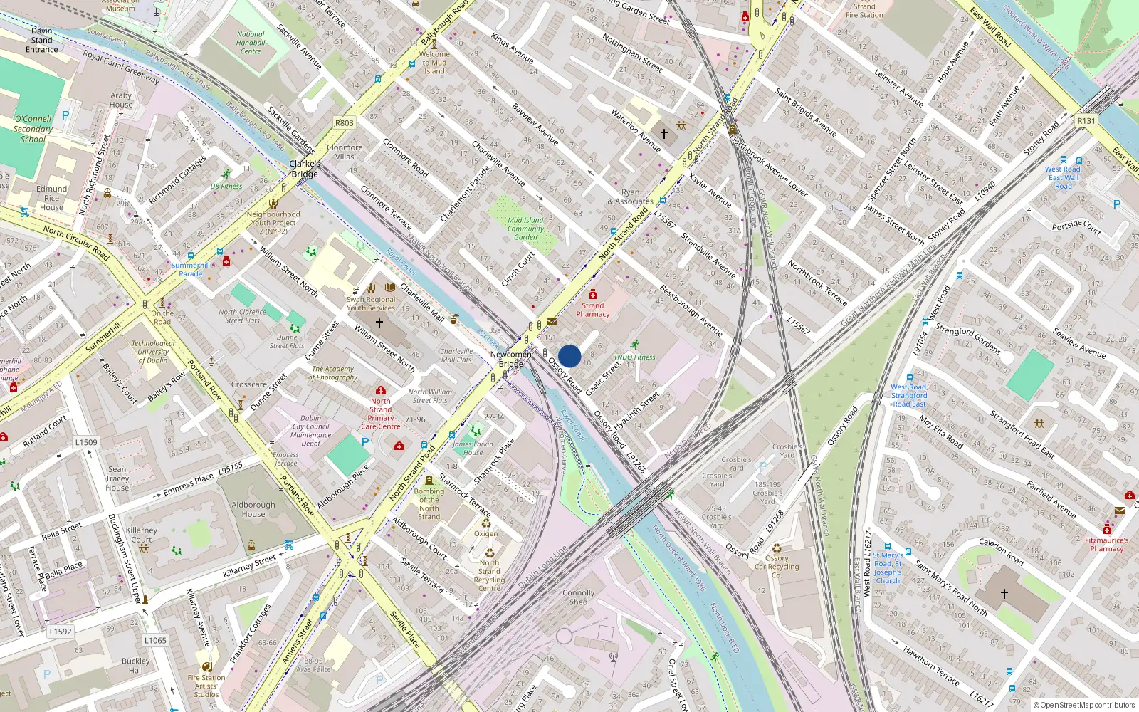Overhead map showing the location of 1A Hibernian Avenue, North Strand, Dublin 3
