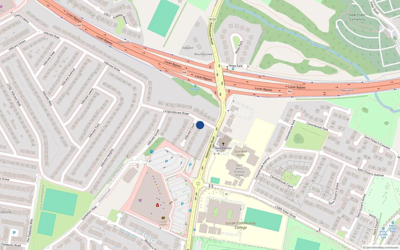 Overhead map showing the location of 1A Hillcrest Court, Lucan, Co. Dublin