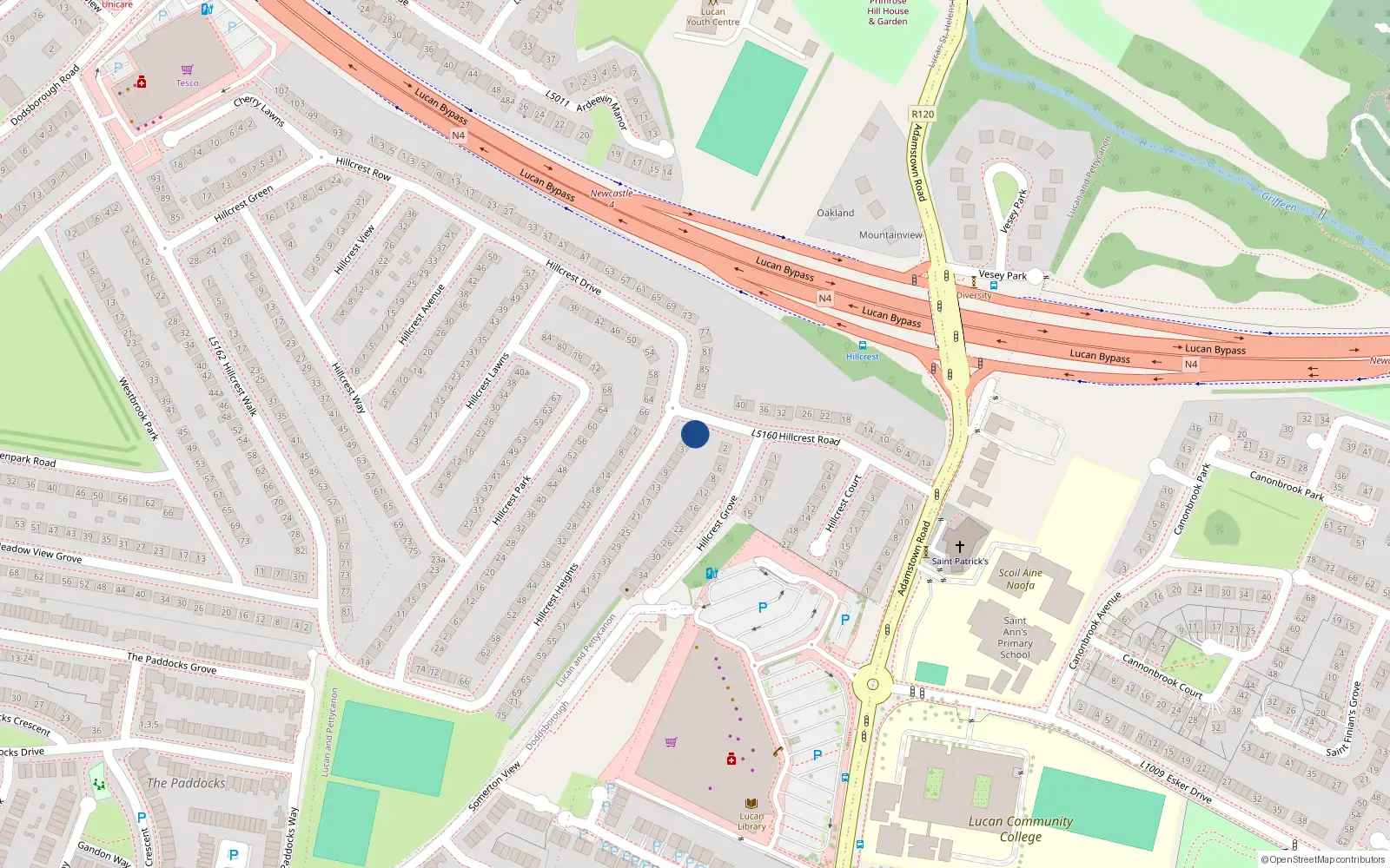 Overhead map showing the location of 1A Hillcrest Heights, Lucan