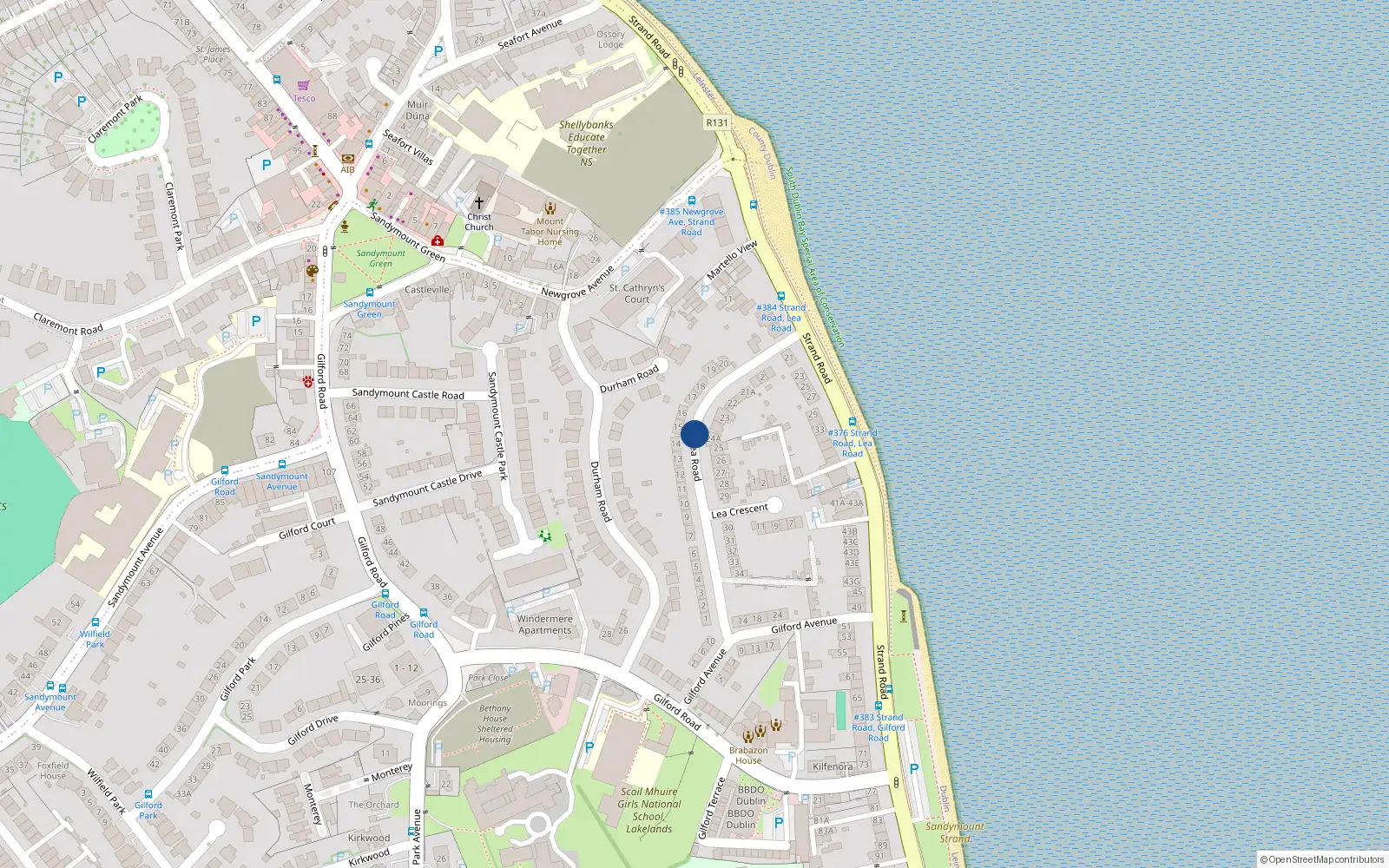 Overhead map showing the location of 1A Lea Road, Sandymount