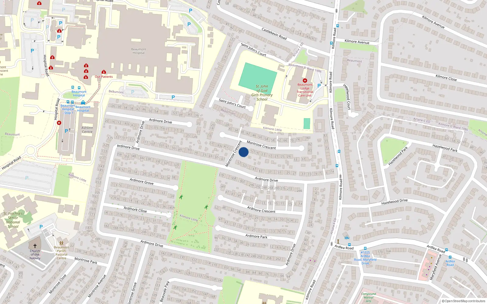 Overhead map showing the location of 1A Montrose Crescent, Dublin 5