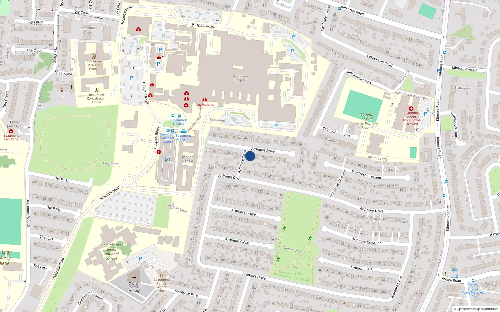 Overhead map showing the location of 1A Montrose Drive, Dublin 5