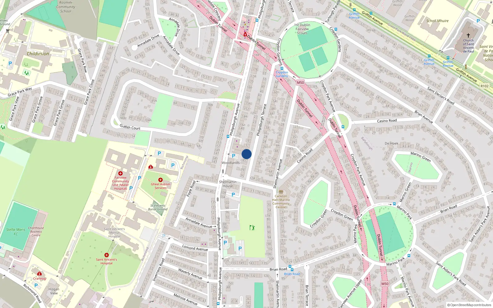 Overhead map showing the location of 1A Philipsburgh Terrace, Dublin 3
