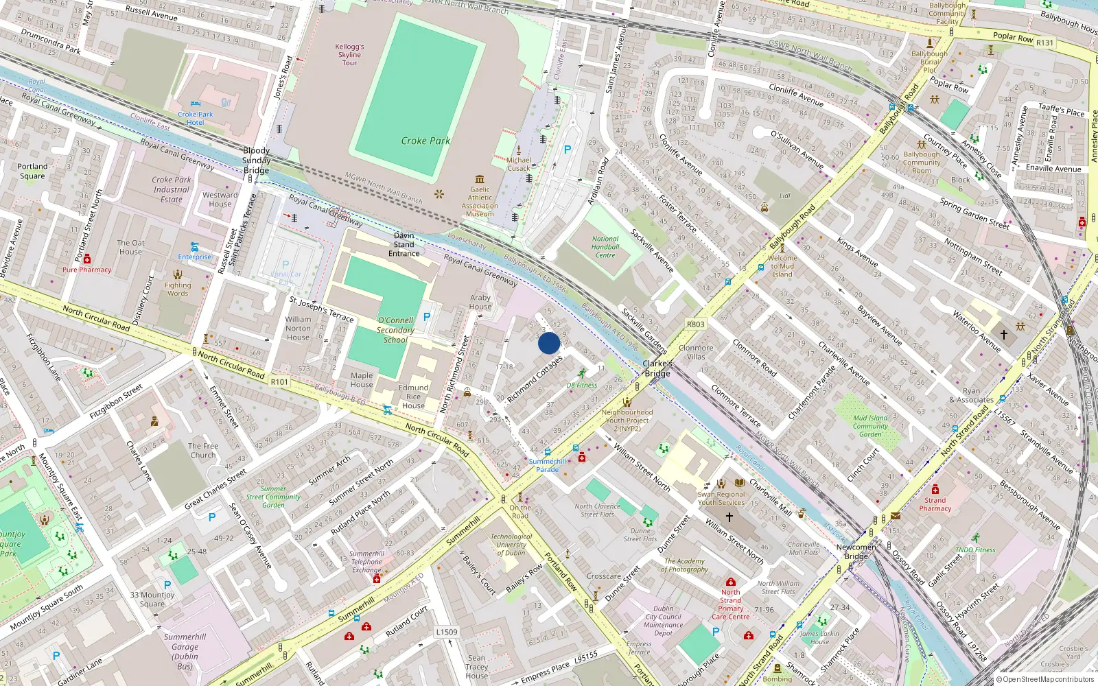 Overhead map showing the location of 1A Richmond Parade, Dublin 1