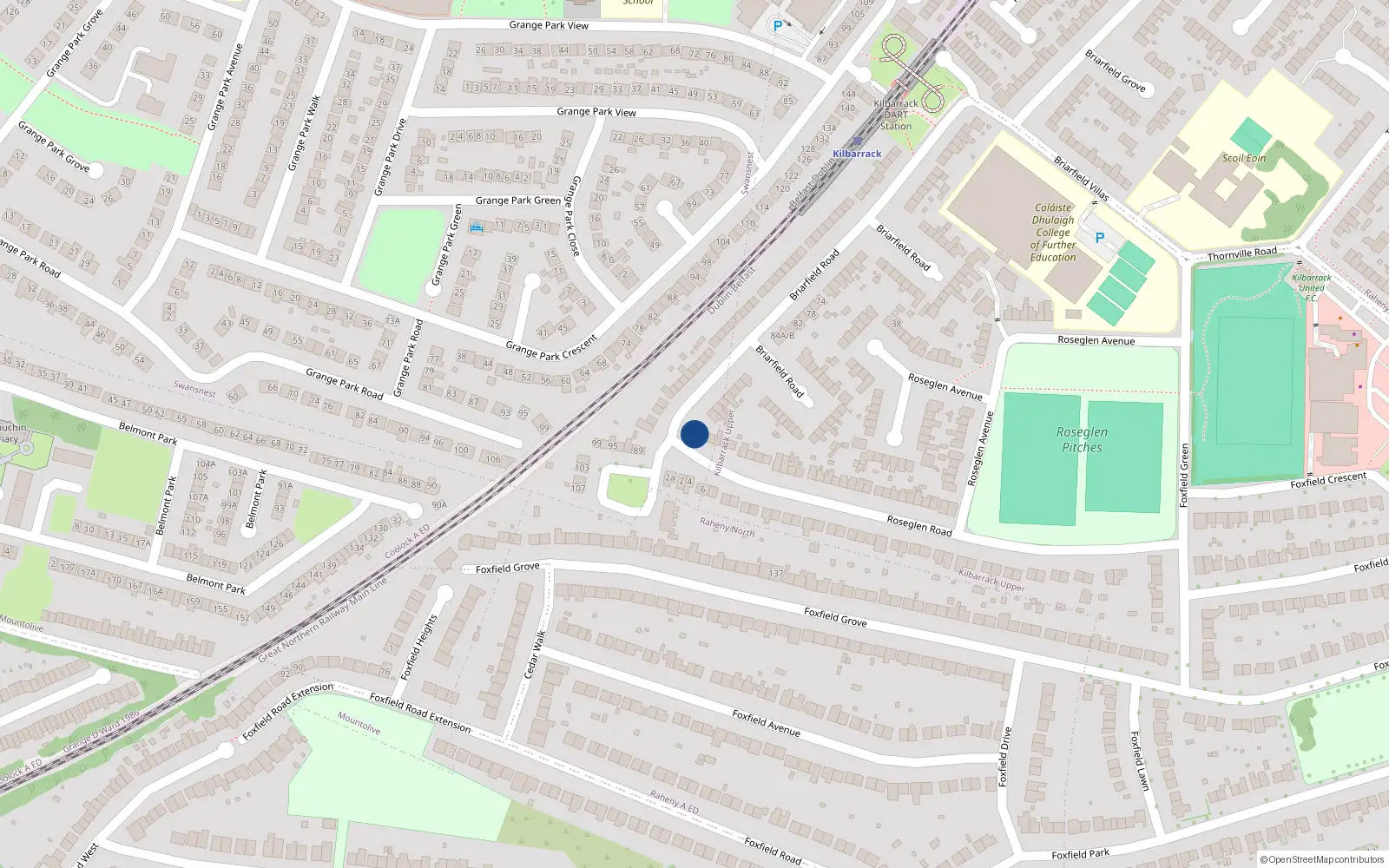 Overhead map showing the location of 1A Roseglen Road, Raheny, Dublin 5