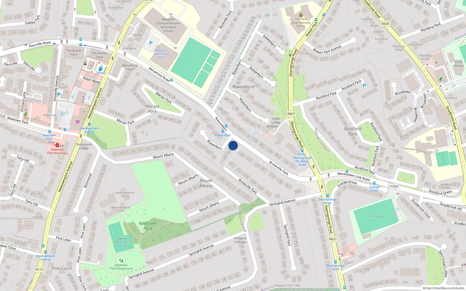 Overhead map showing the location of 1A Rowanbrynn, Blackrock, Co Dublin