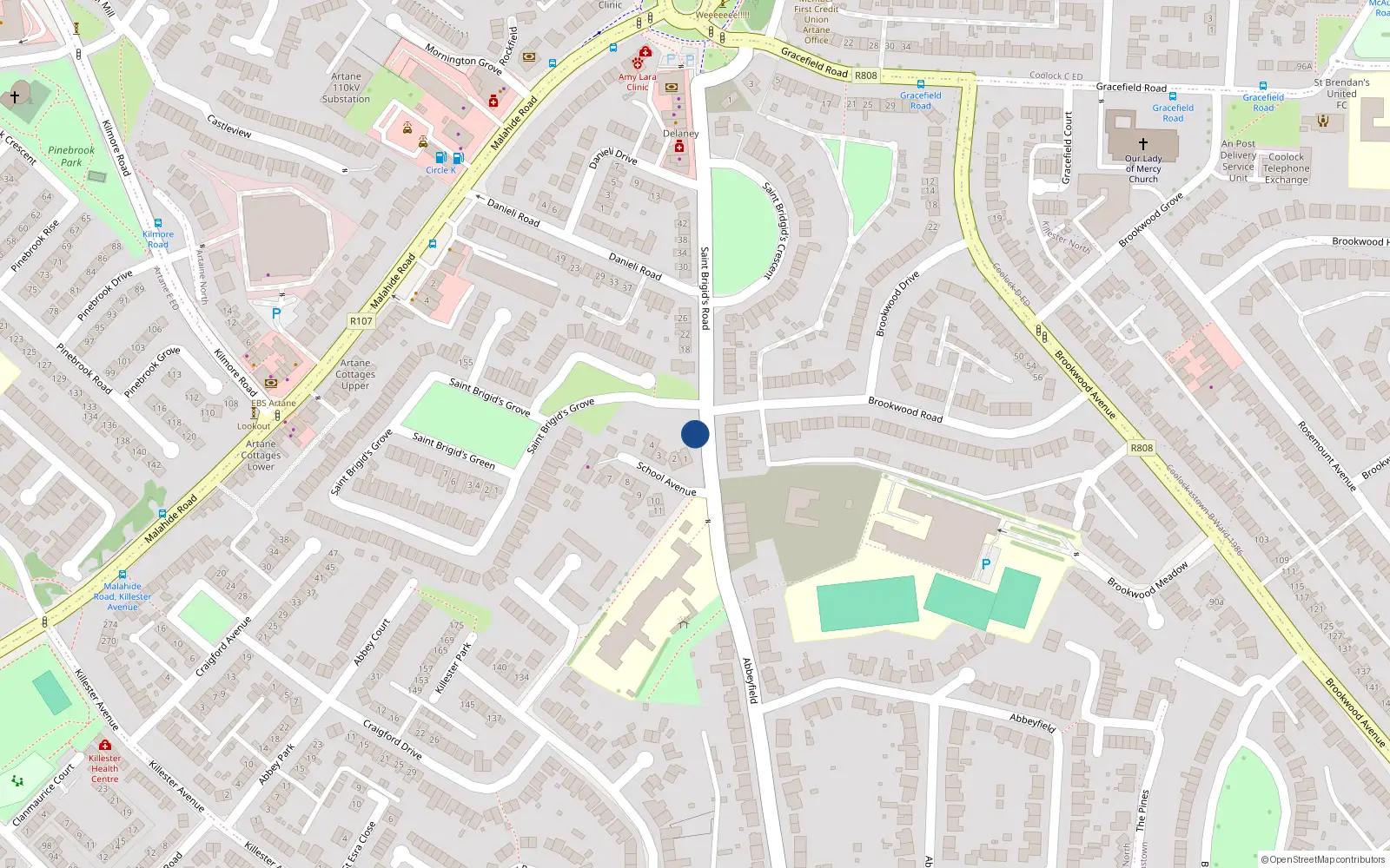 Overhead map showing the location of 1A School Avenue, Dublin 5