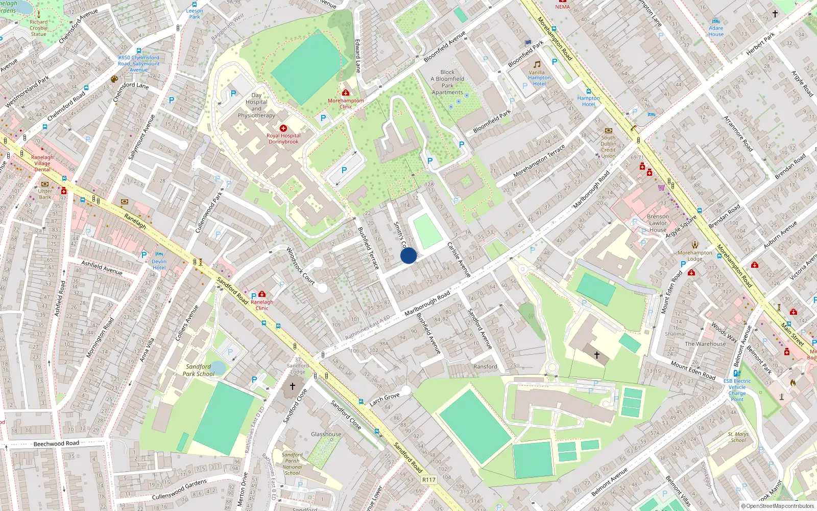 Overhead map showing the location of 1A Smith's Cottages, Donnybrook