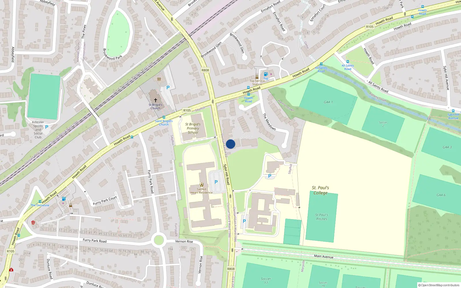 Overhead map showing the location of 1A, 1B Sybil Hill Road, Dublin 5