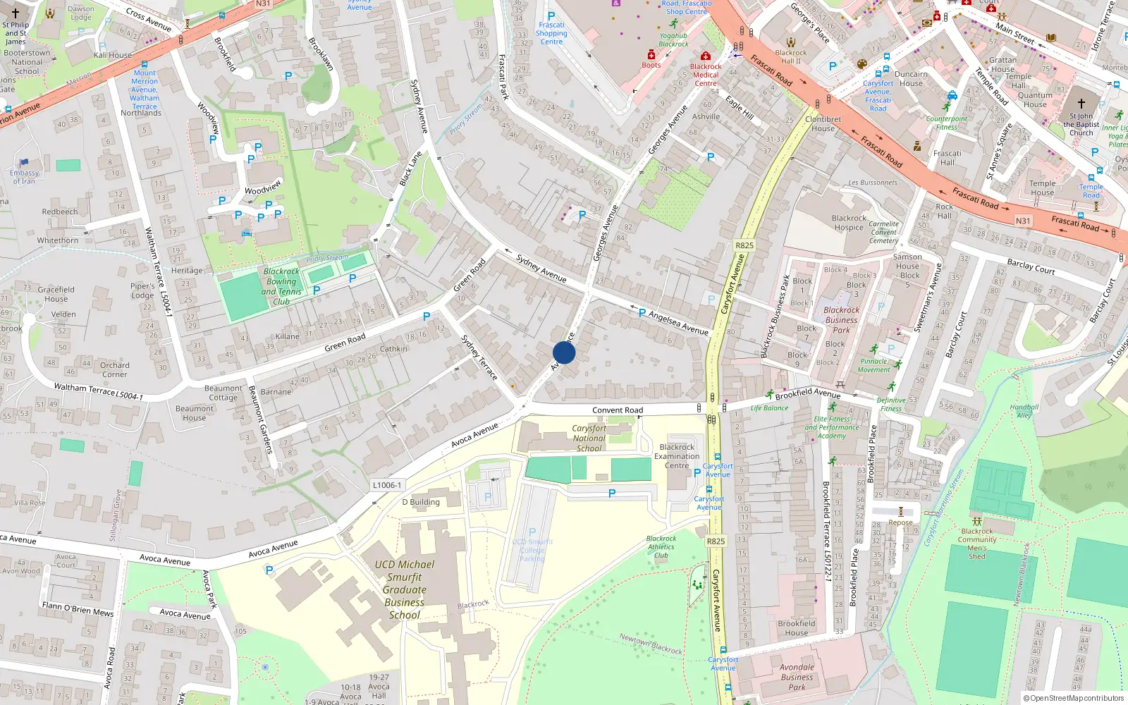 Overhead map showing the location of 1C Avoca Place, Dublin