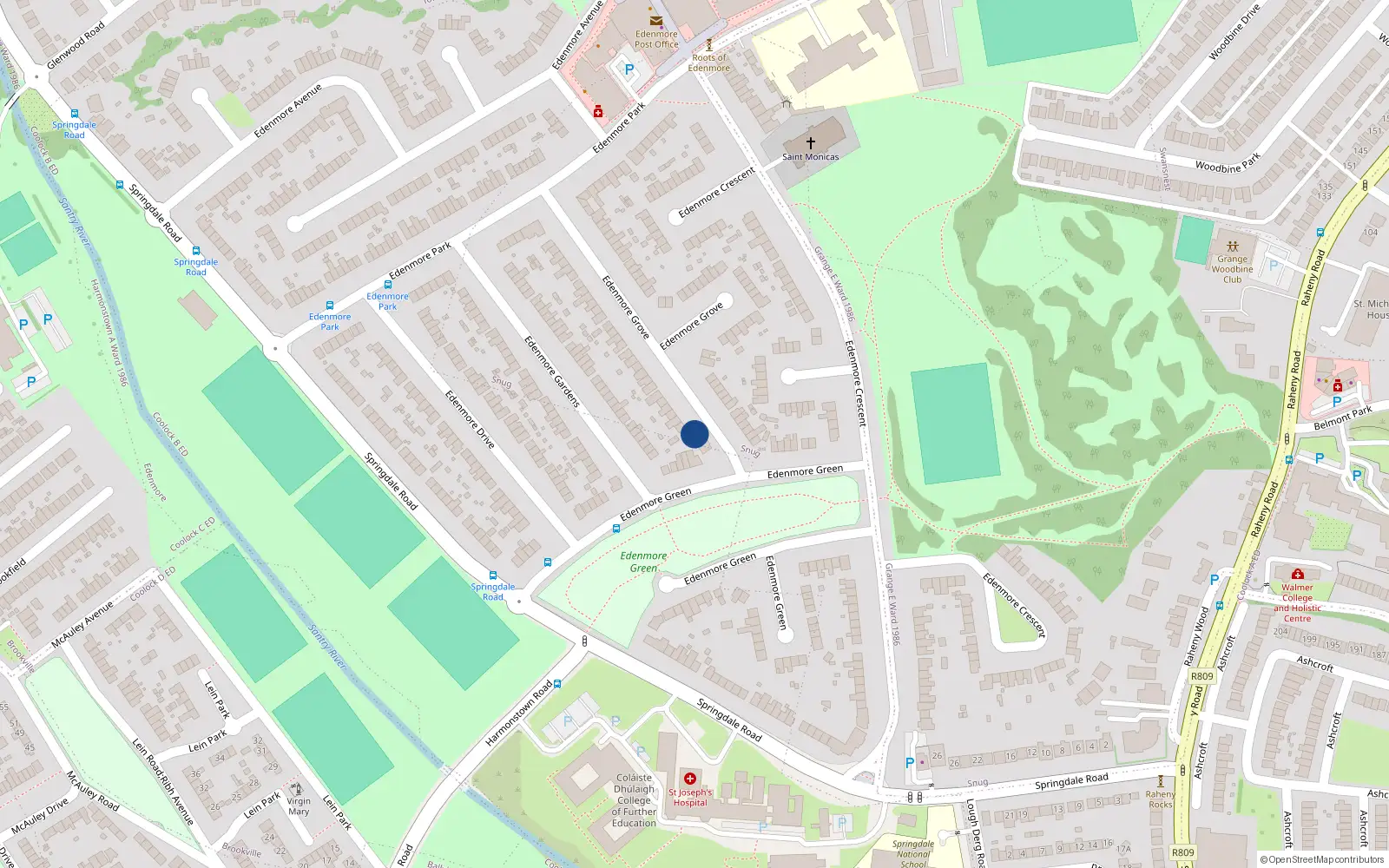 Overhead map showing the location of 1B Edenmore Grove, Dublin 5
