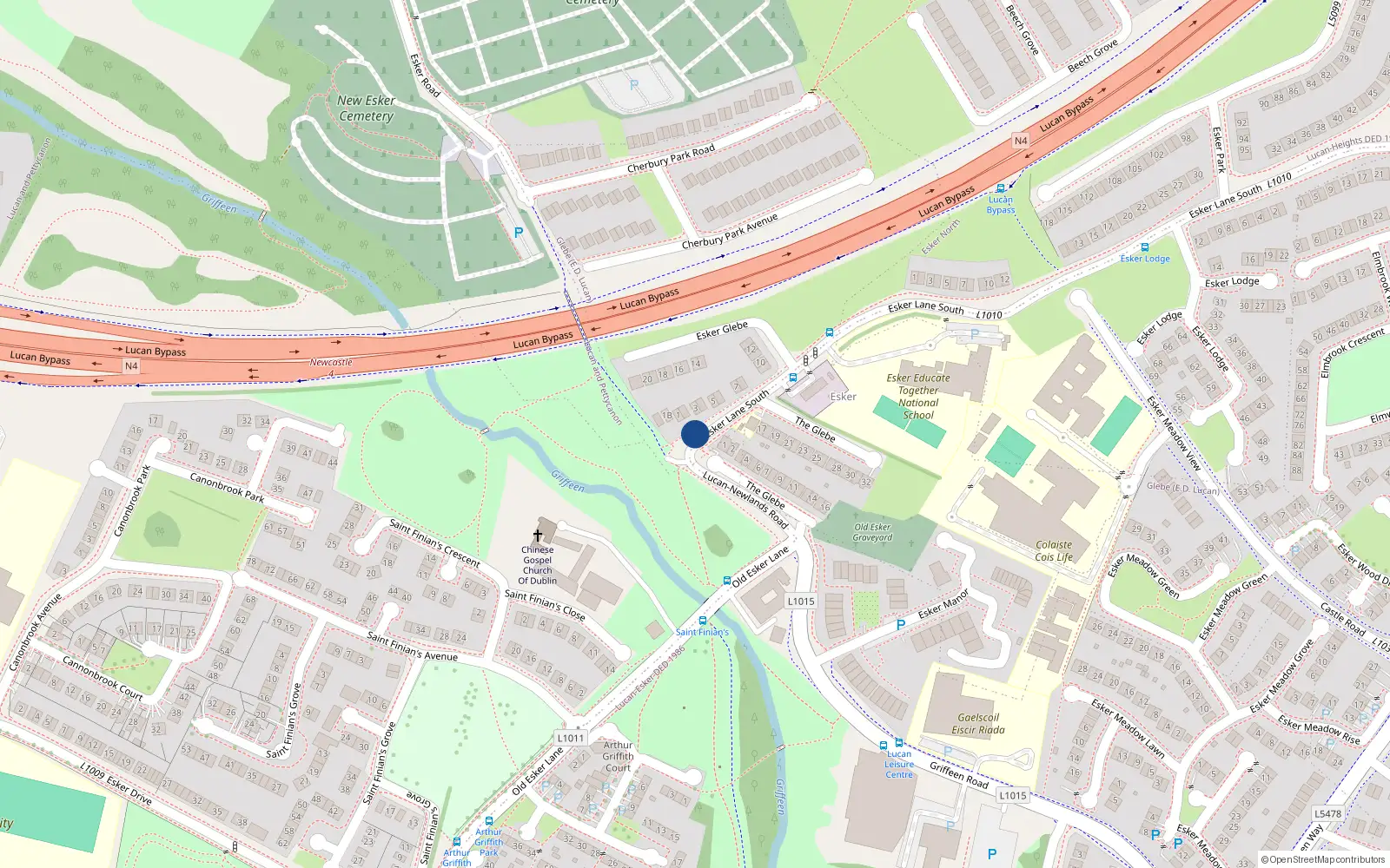 Overhead map showing the location of 1B Esker Glebe, Lucan