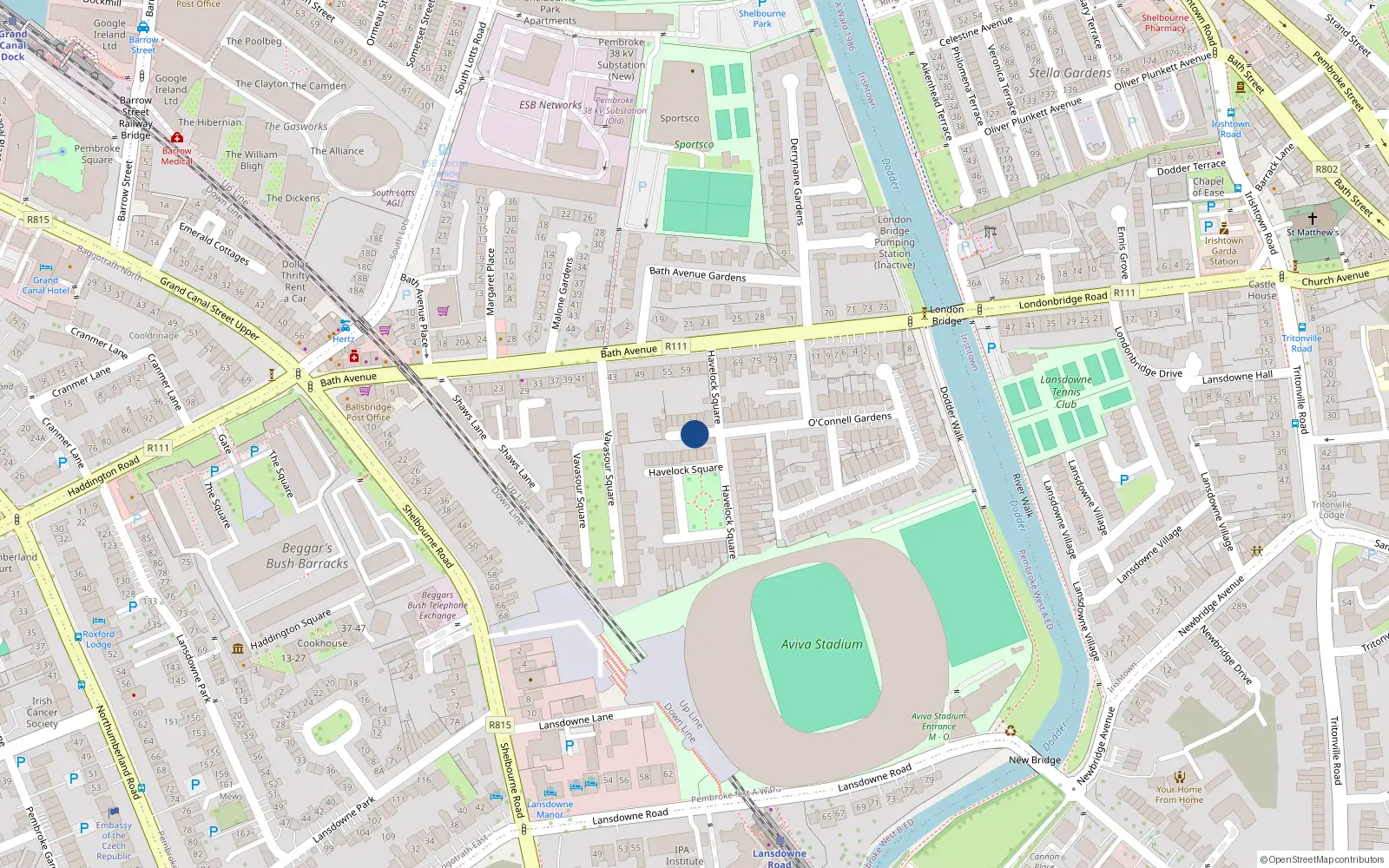 Overhead map showing the location of 1B Havelock Place, Dublin 4